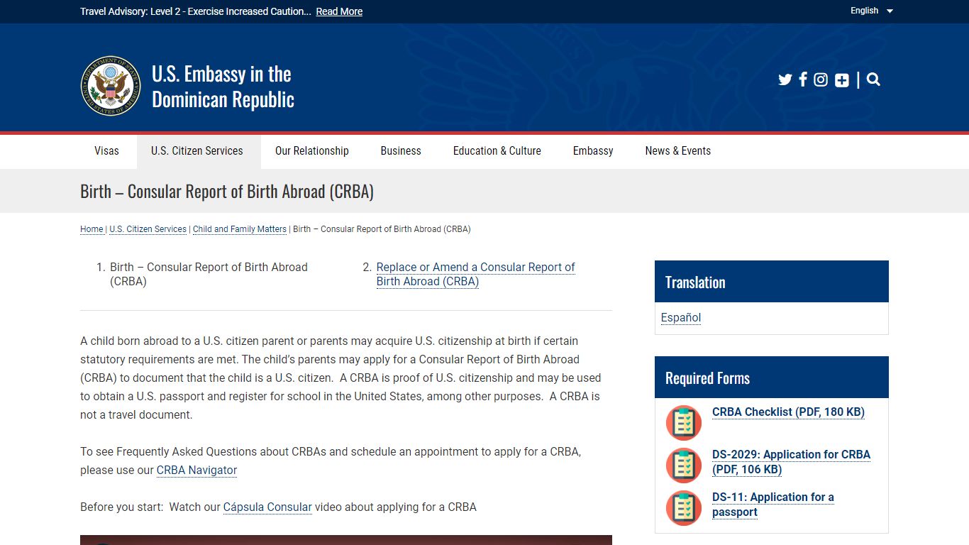 Birth – Consular Report of Birth Abroad (CRBA) - U.S. Embassy in the ...